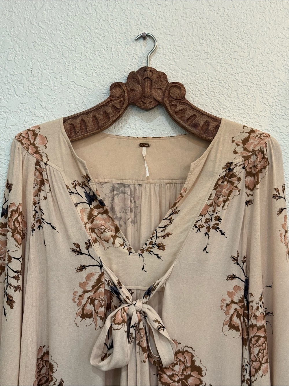 Free People Blush Beige Floral Maxi Dress with Tie Detail - Picture 4 of 8